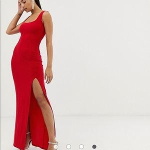 Club London Square Neck Slinky Dress with Slit